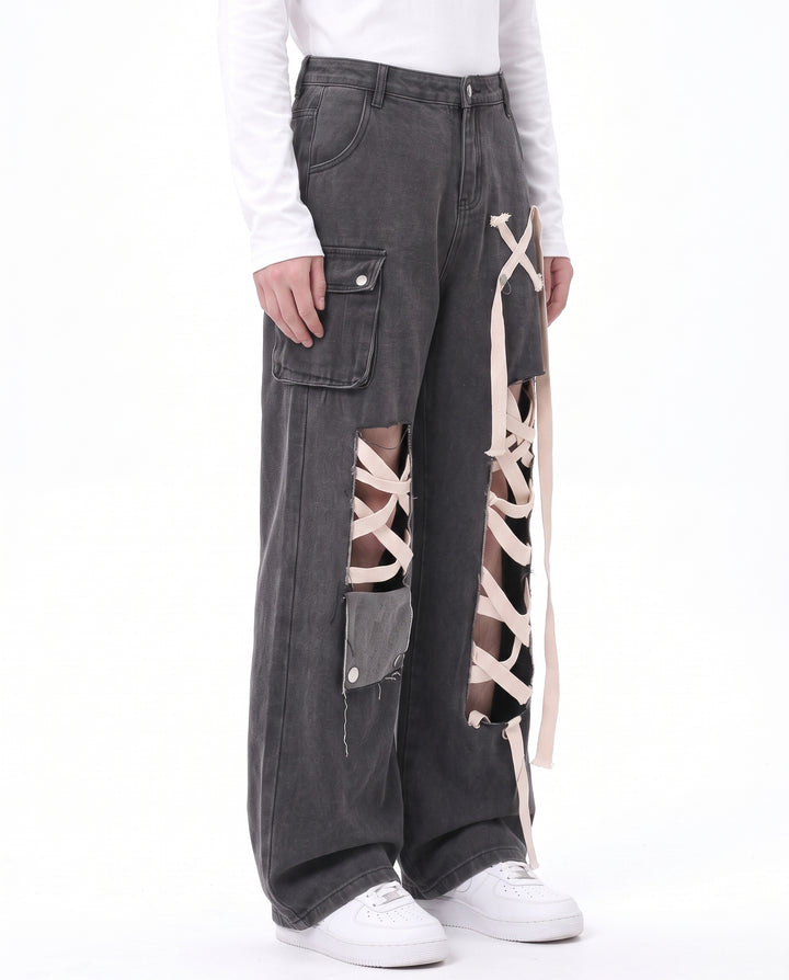 Lace-Up Cargo Jeans na2973