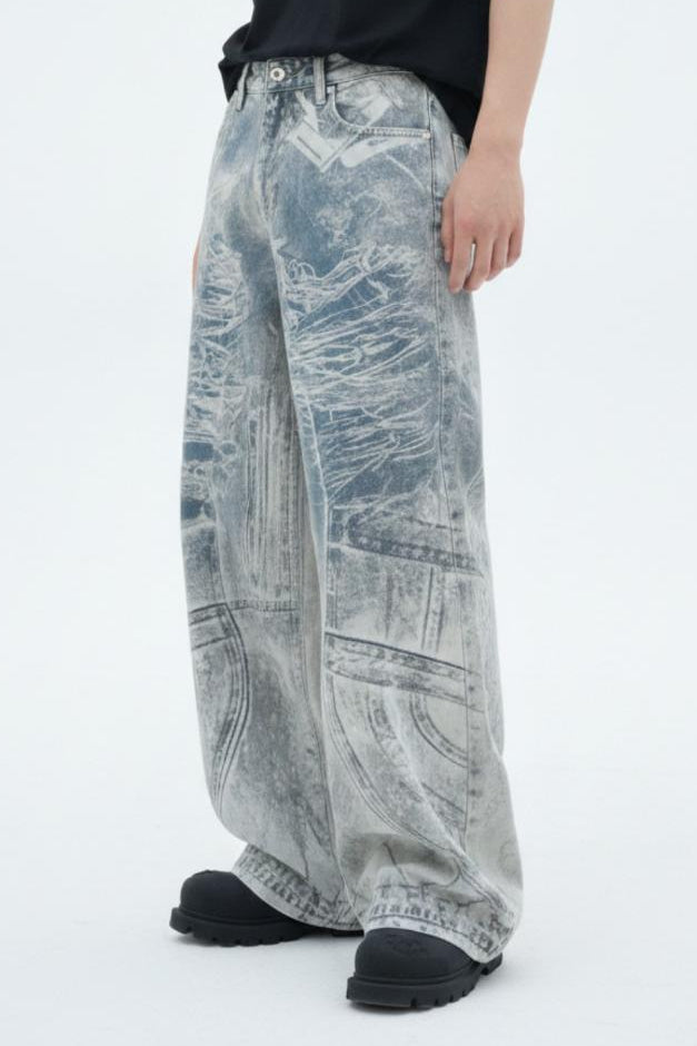 Graphic Denim Pants  na2628
