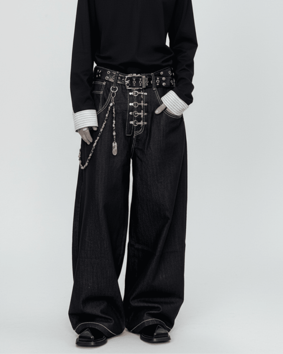 Studded Wide Black Denim na2334 