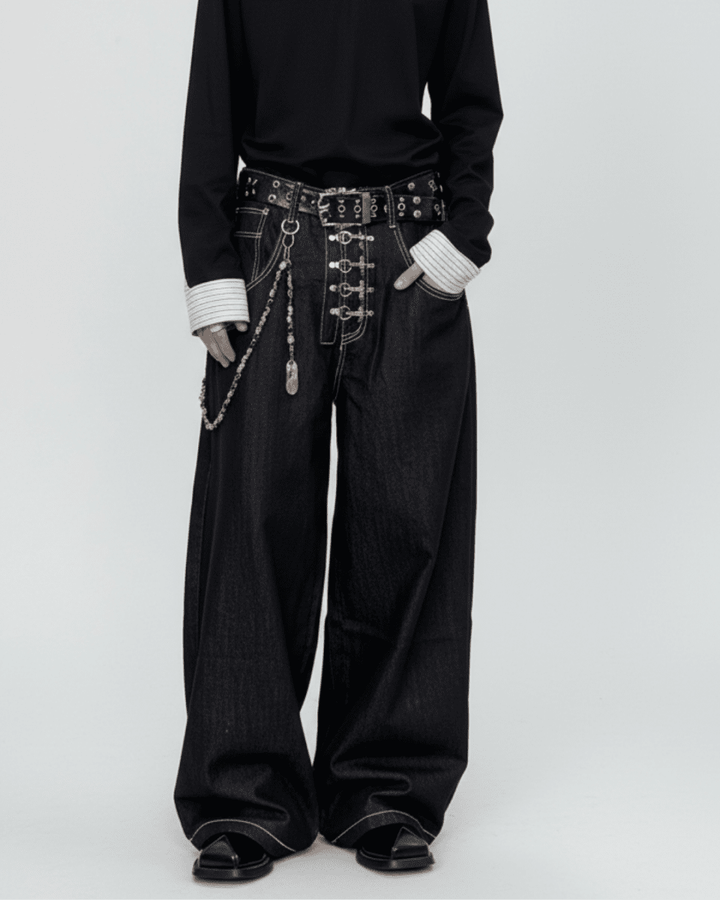 Studded Wide Black Denim na2334 