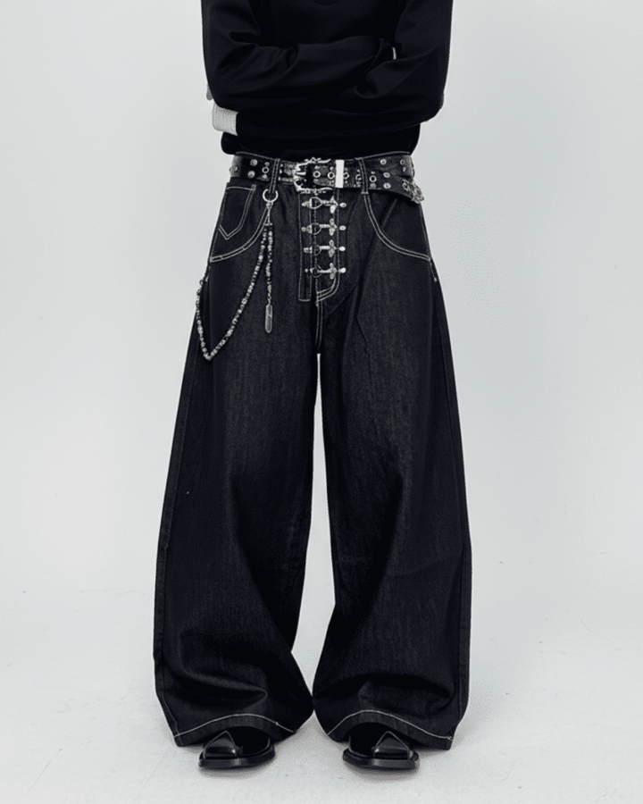 Studded Wide Black Denim na2334 