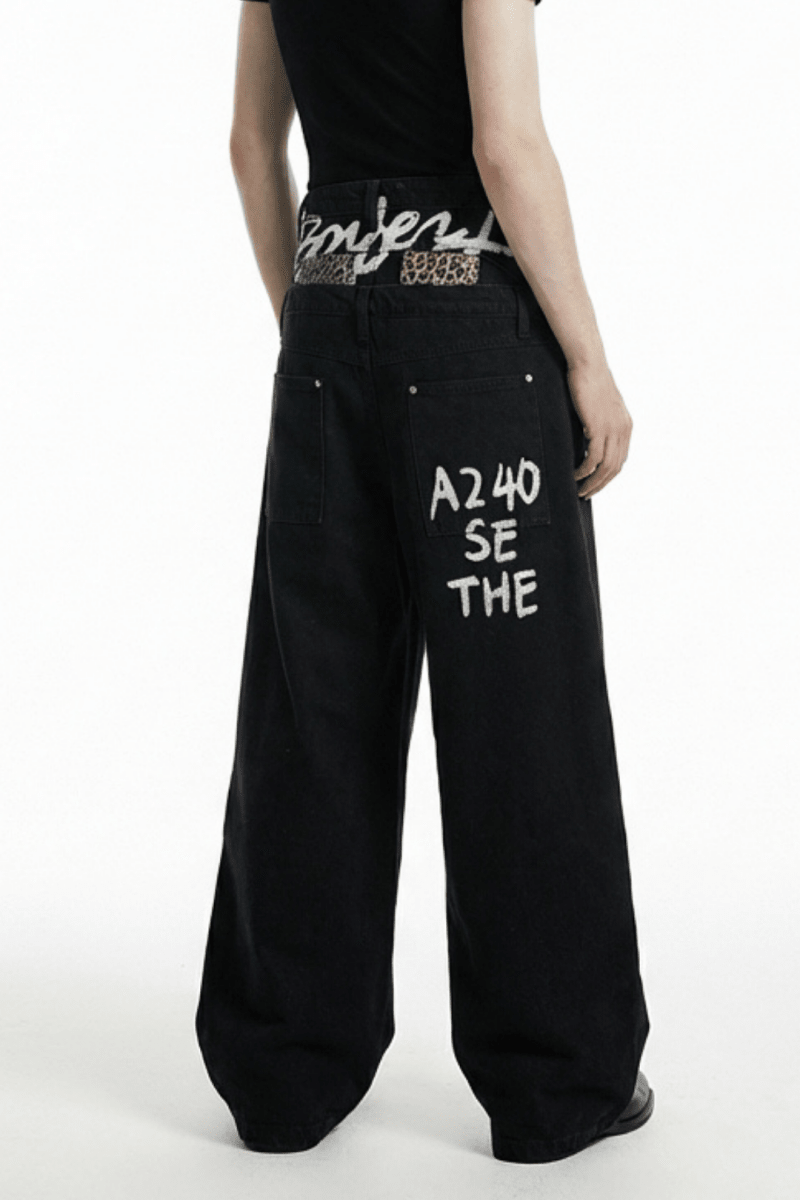 Graffiti Back-Print Balloon Wide Jeans na2356 