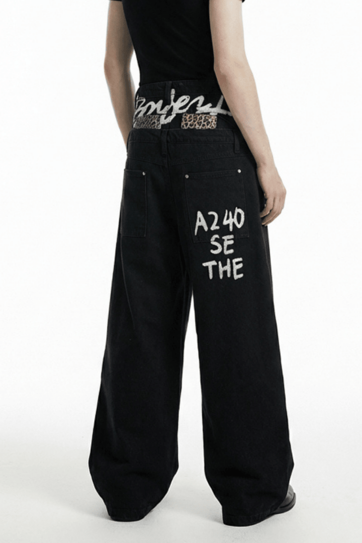 Graffiti Back-Print Balloon Wide Jeans na2356 