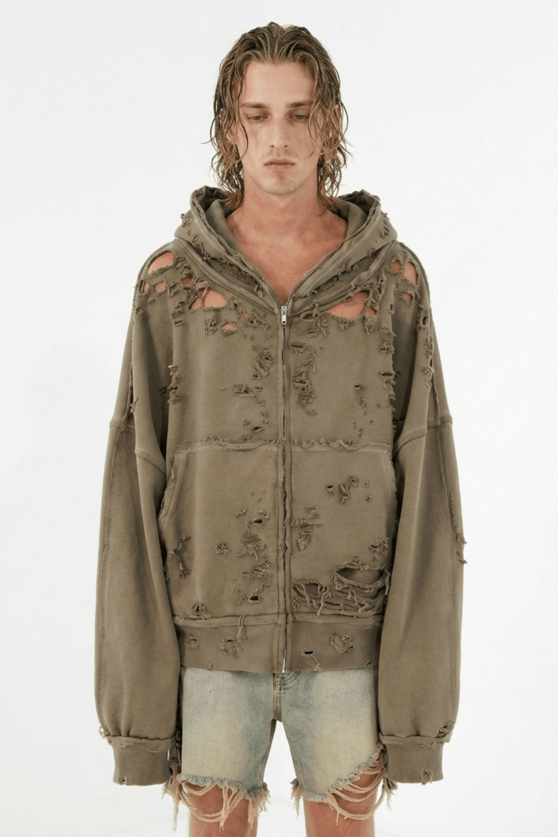 Apocalypse Distressed Zip Hoodie na2354