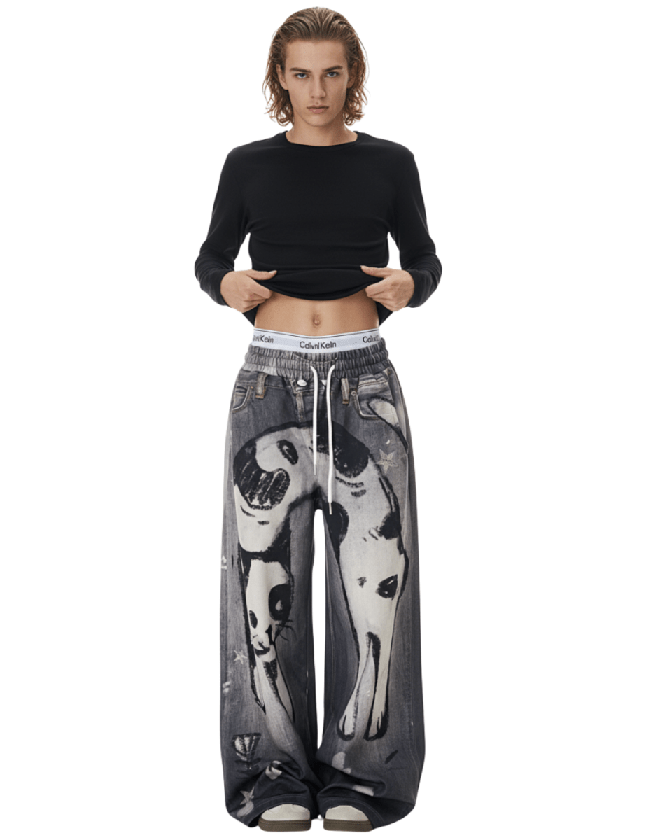 Y2K Doggie Illustration Pants na2244