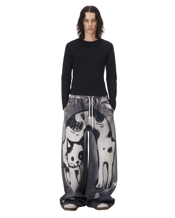 Y2K Doggie Illustration Pants na2244