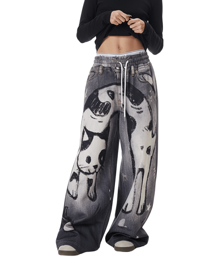 Y2K Doggie Illustration Pants na2244