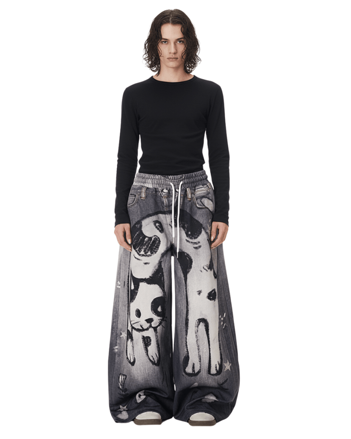 Y2K Doggie Illustration Pants na2244