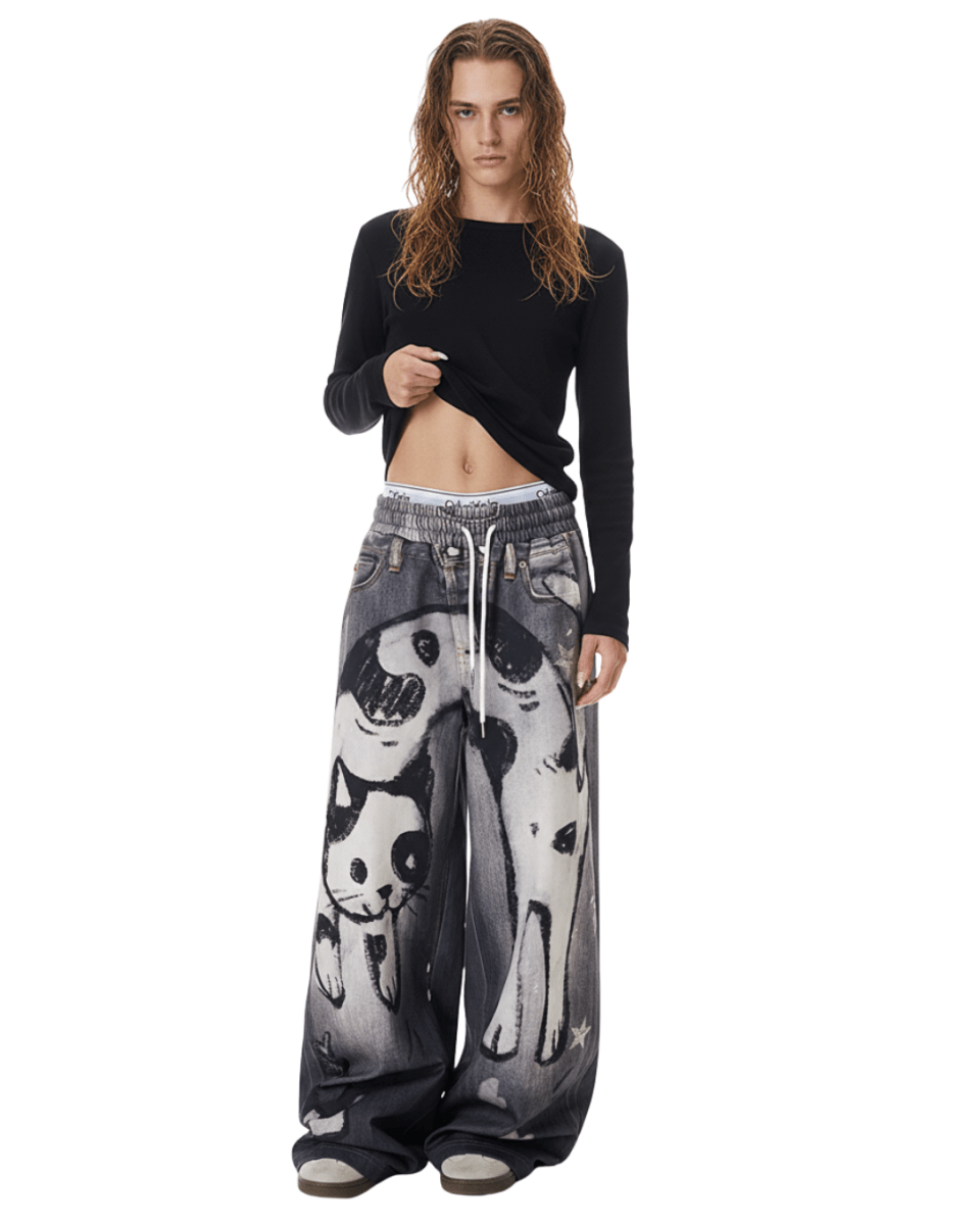 Y2K Doggie Illustration Pants na2244