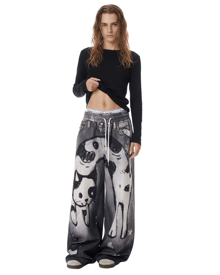 Y2K Doggie Illustration Pants na2244