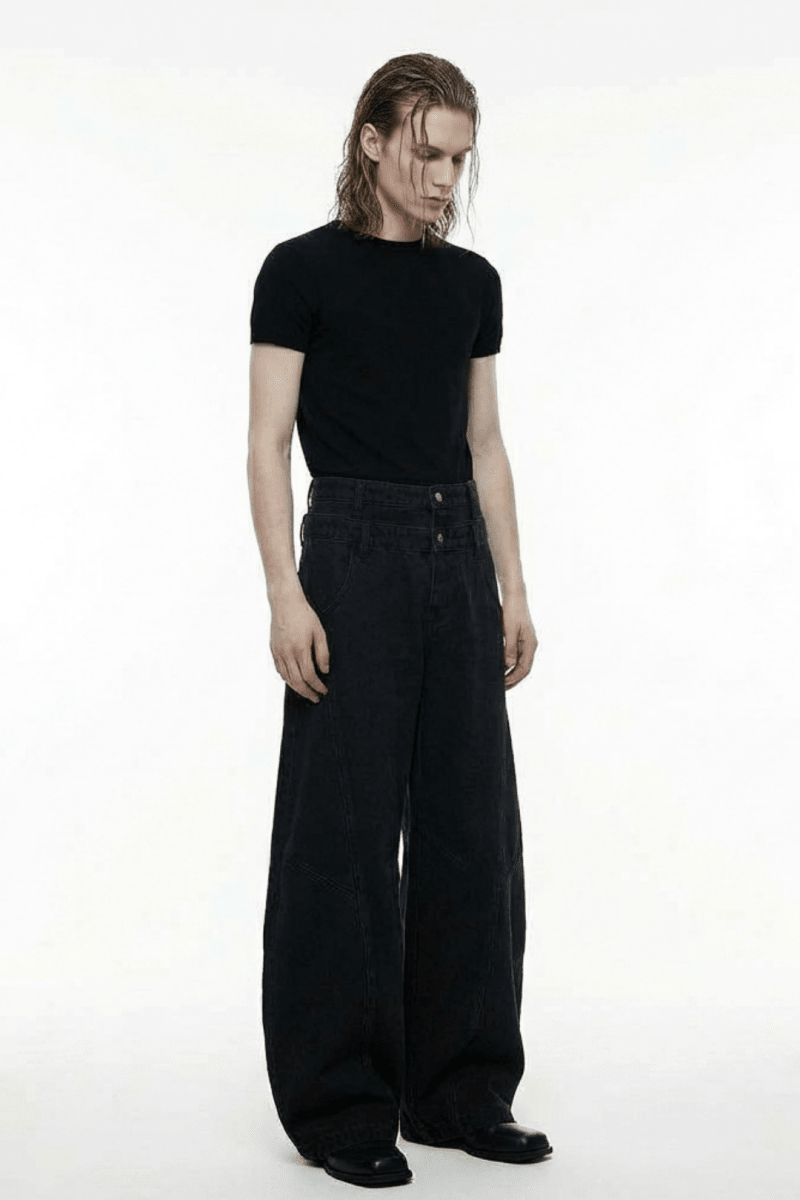 Graffiti Back-Print Balloon Wide Jeans na2356 