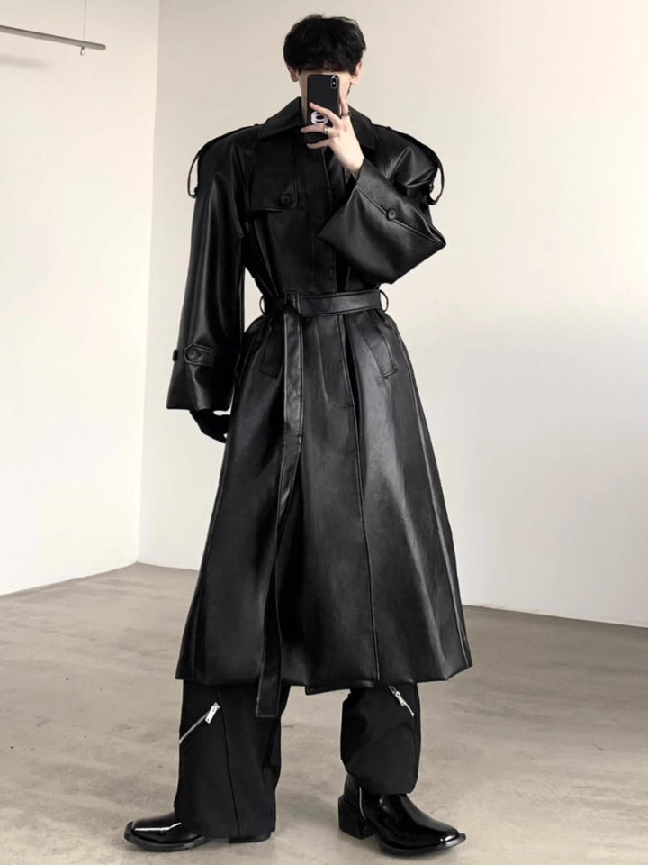 【AutumnWind】punk black trench coat  na1603