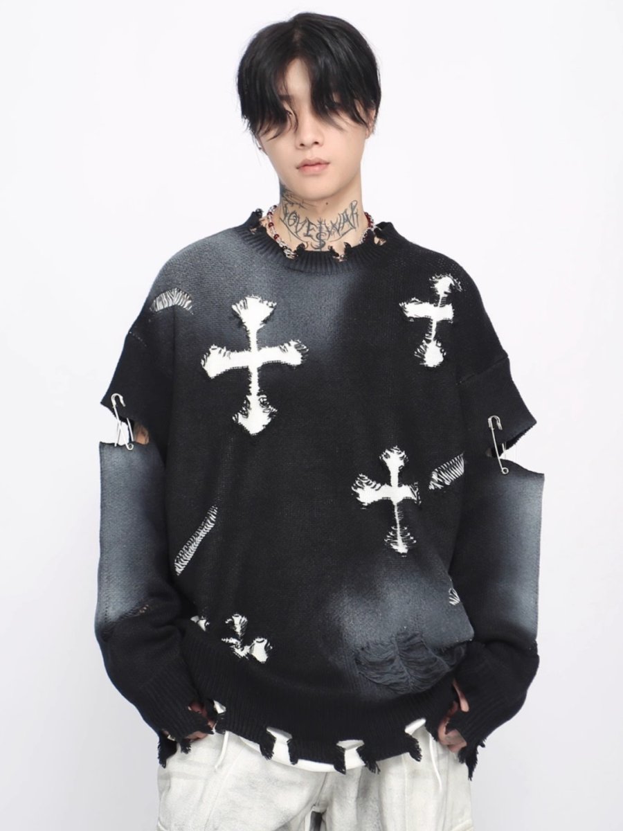 【Mz】high street broken hole cross pin knit  na1547