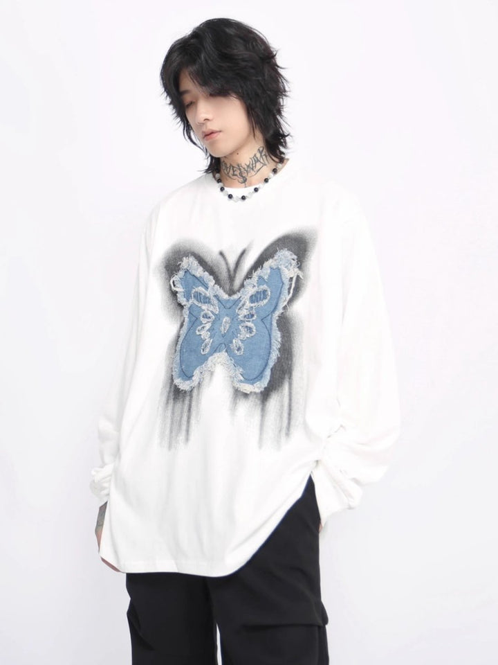 【Mz】washed butterfly long-sleeved T-shirt na1475