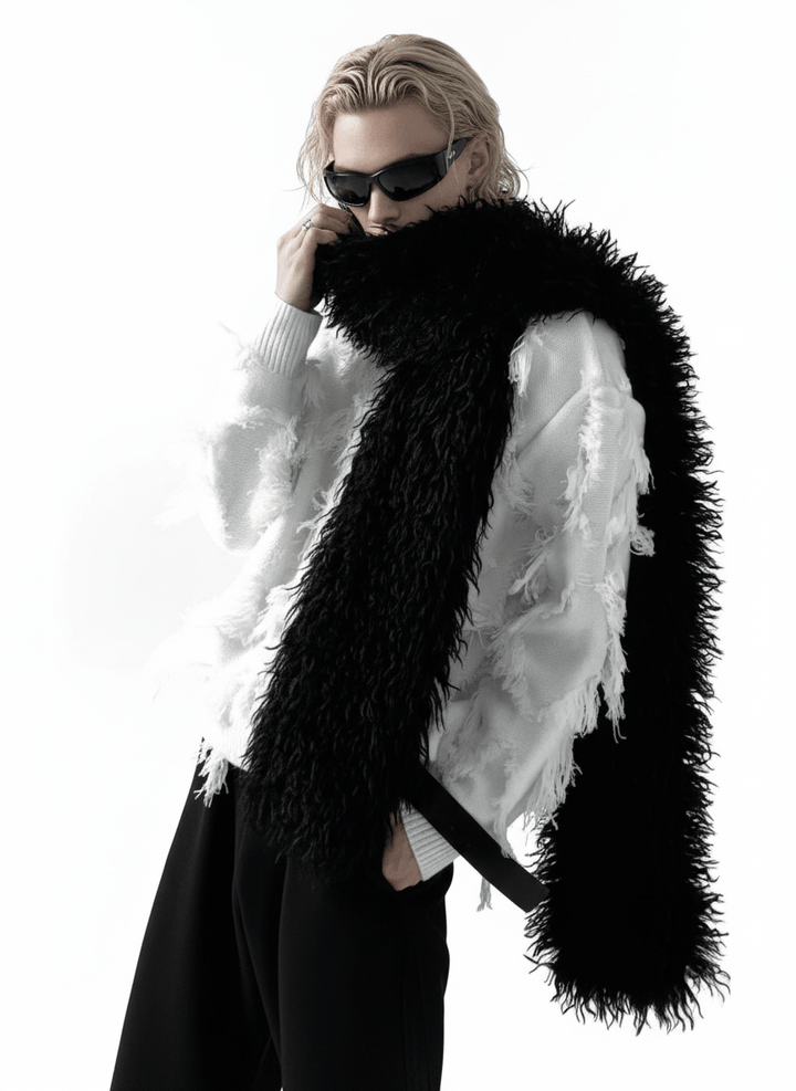 [AutumnWind] black soft long fur scarf na1604