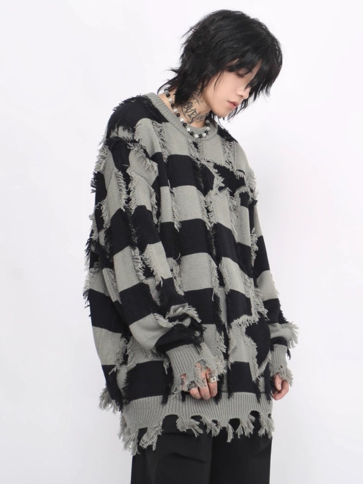 [Mz] holes striped casual knitwear na1476