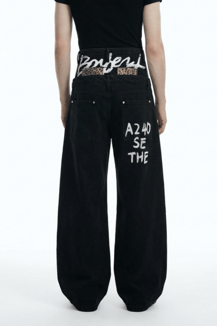 Graffiti Back-Print Balloon Wide Jeans na2356 