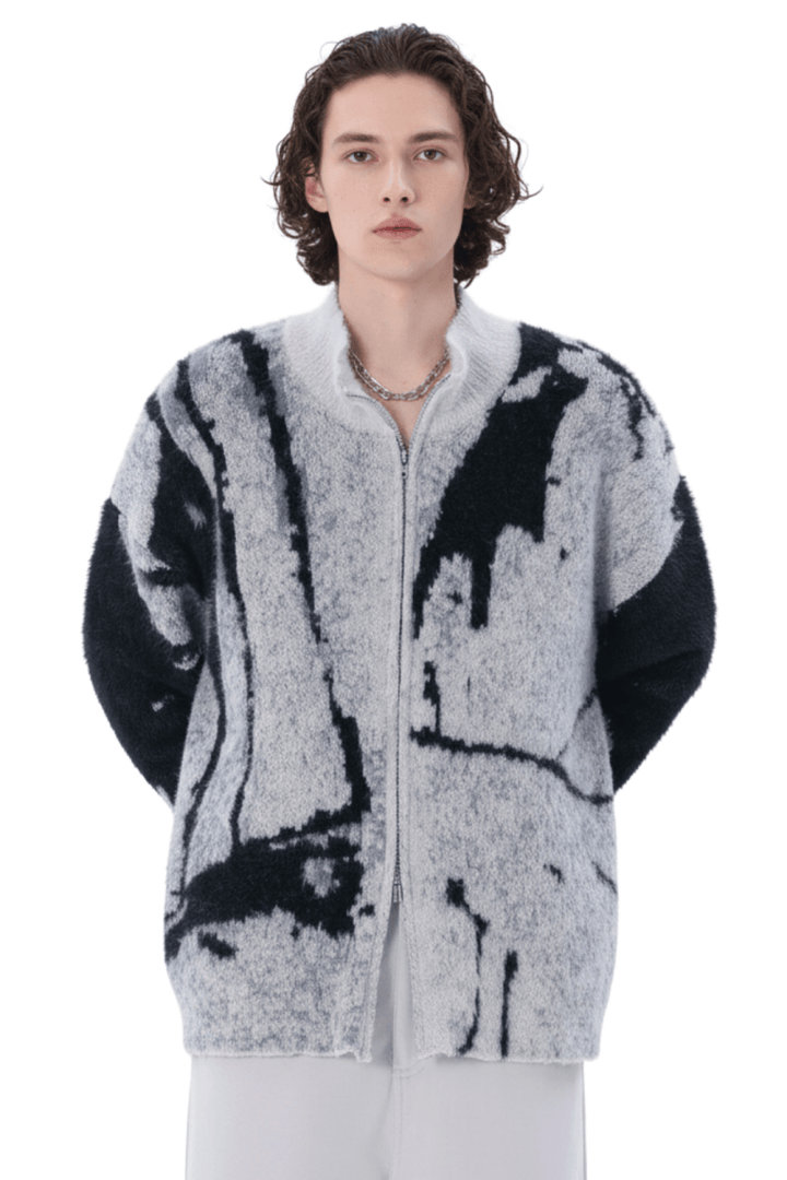 Abstract Pattern Zip Knit Cardigan na2403