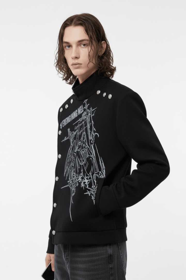 Edgy graphic print studded outerwear na2470