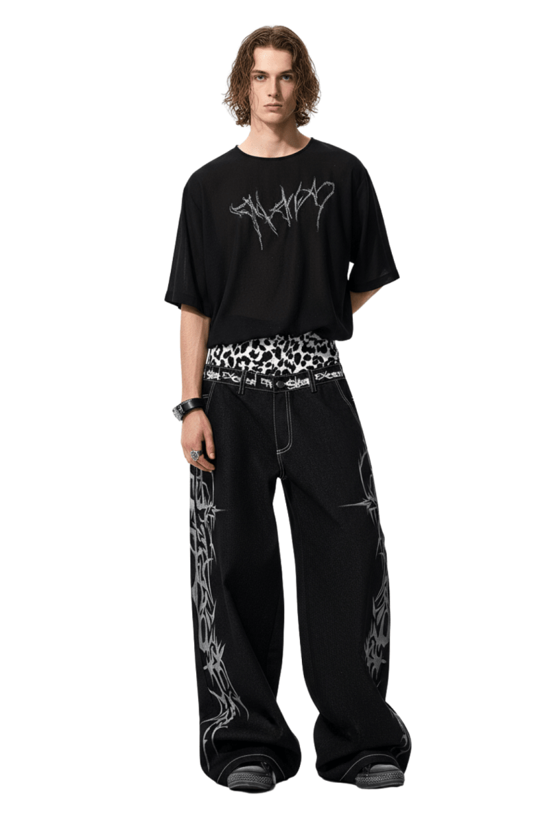 Tribal Flame Wide Denim Jeans  na2393