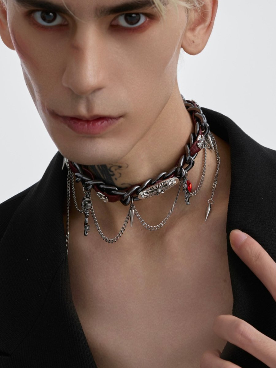 【Struc Ton】 leather punk necklace na1448