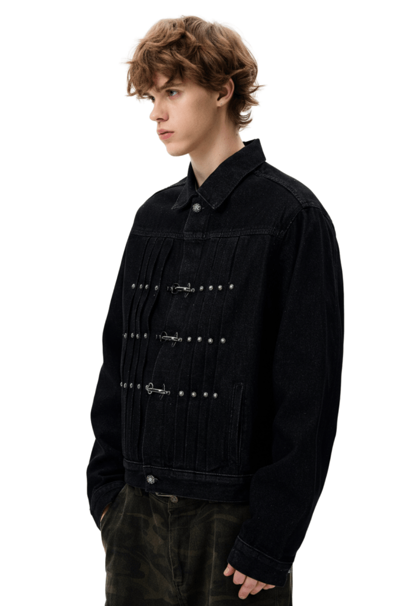 Vintage Black Studded Hook Denim Jacket na2386