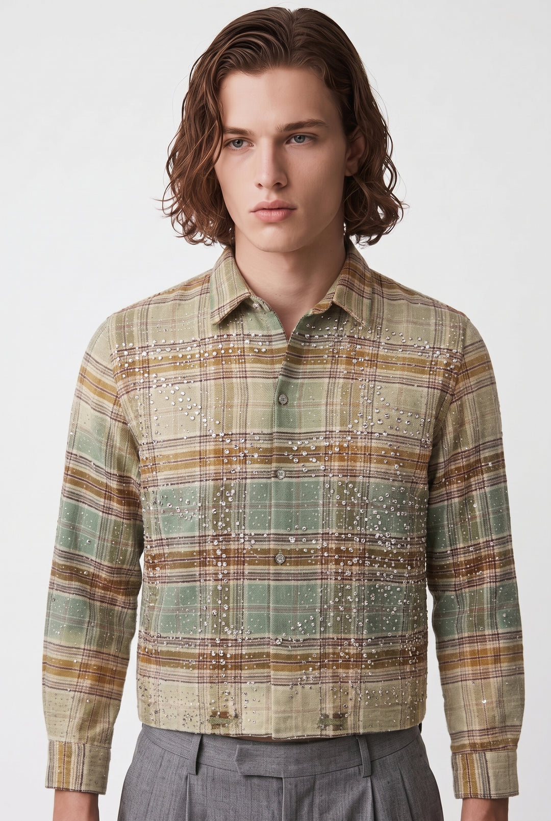 Rhinestone Plaid Shirt na2771