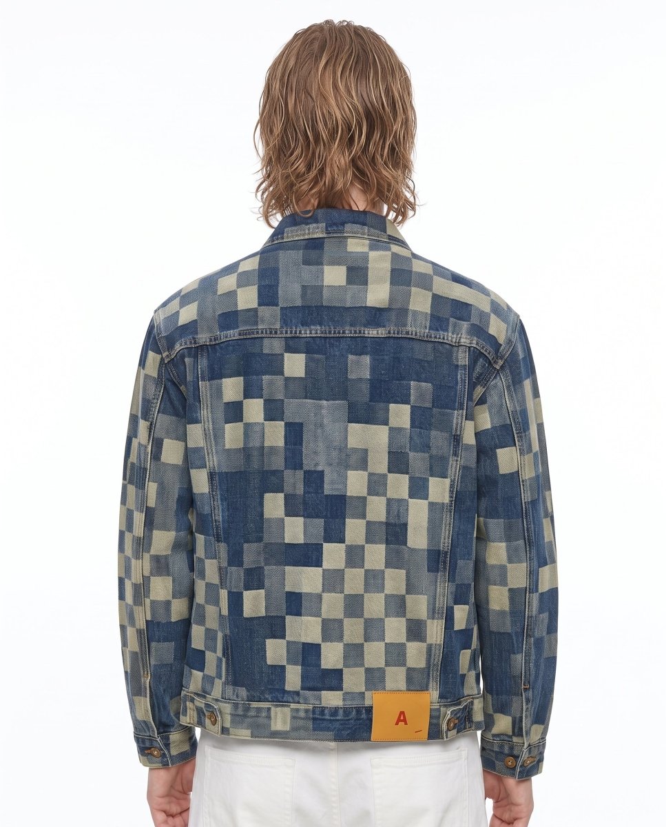 Checkered Denim Jacket na3052