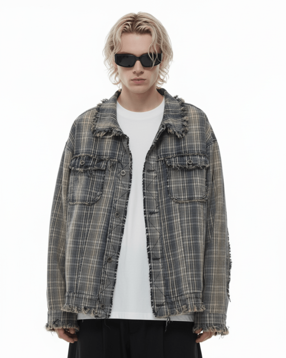 Nanostudio Fade Plaid Fringe Overshirt na2211