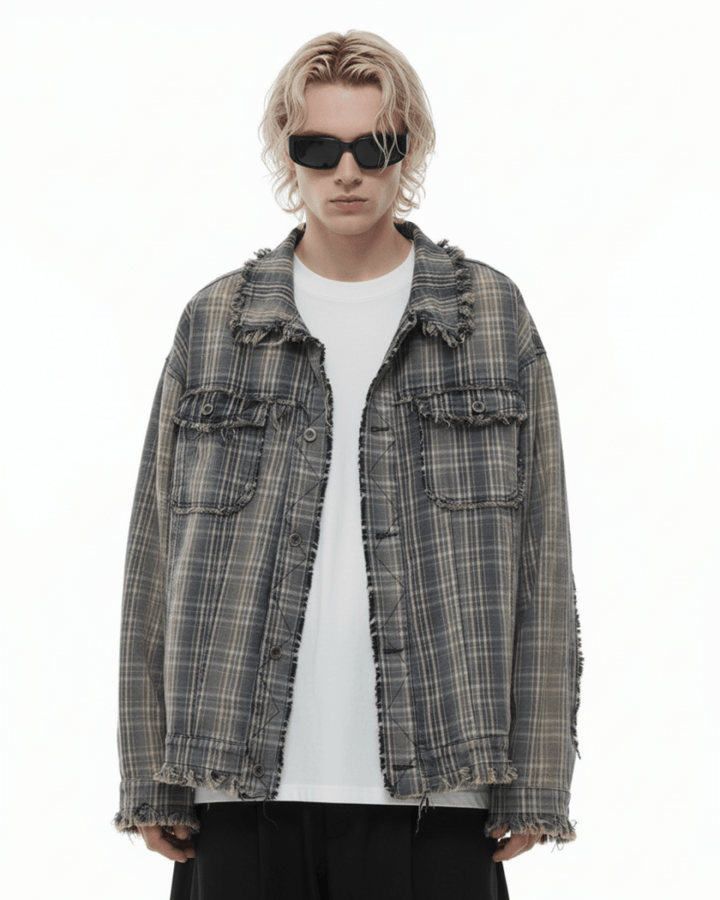 Nanostudio Fade Plaid Fringe Overshirt na2211