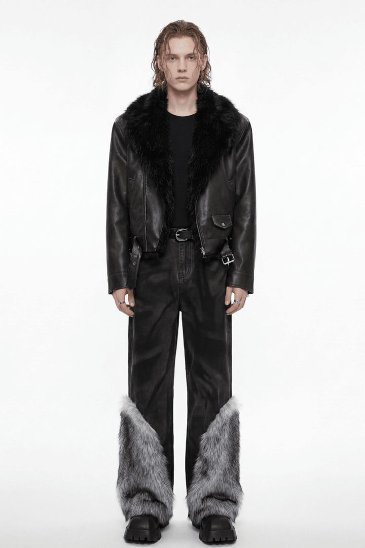 Faux Fur Trim Wide Pants na2379