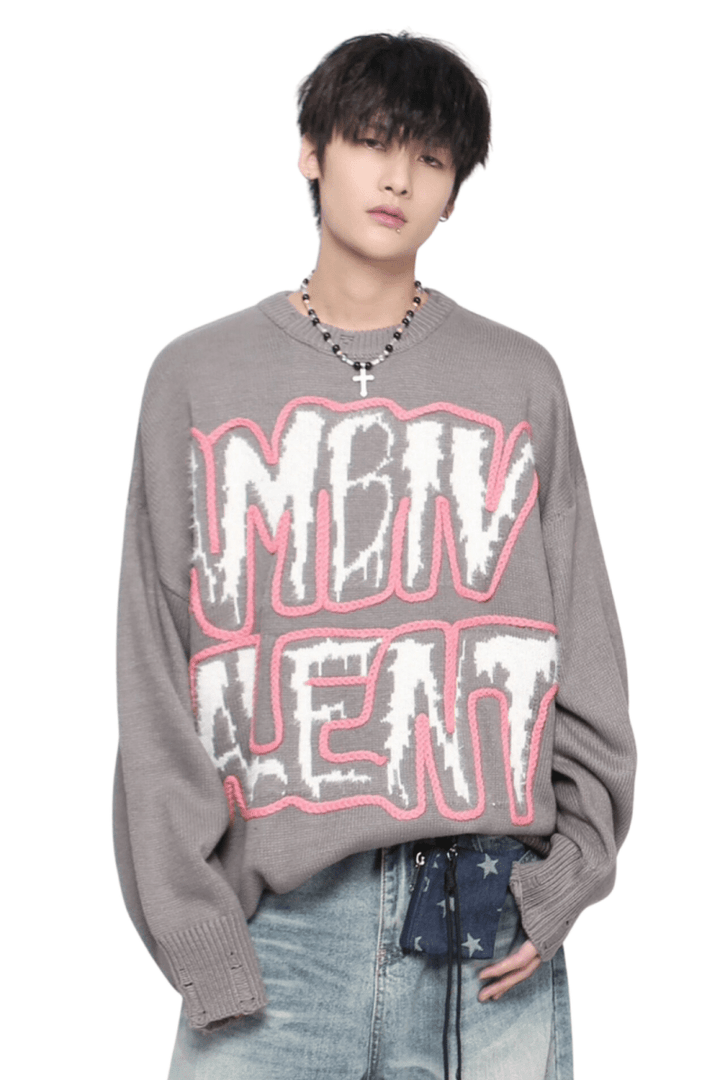 Loose Fit Letter Knit Sweater na2462