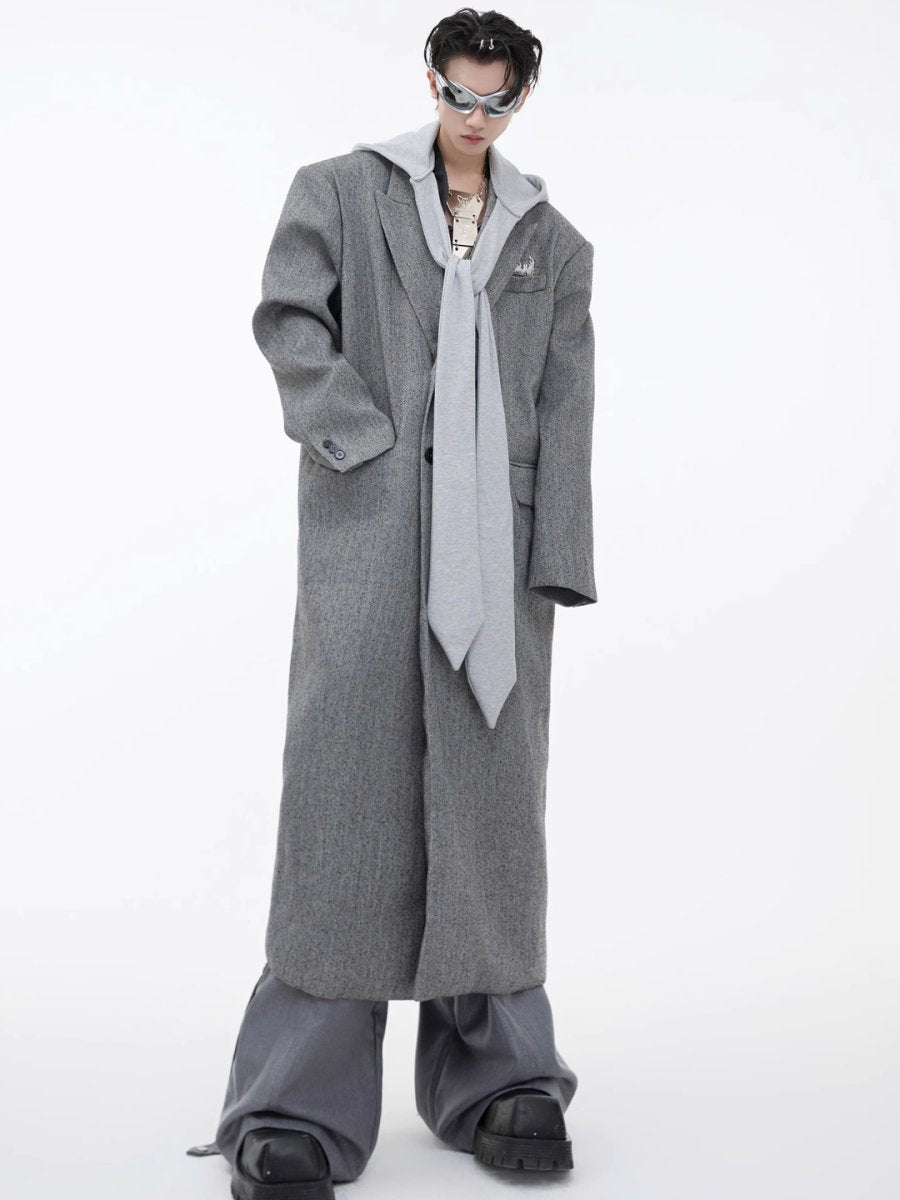 [CultureE] tweed coat loose long coat na1582