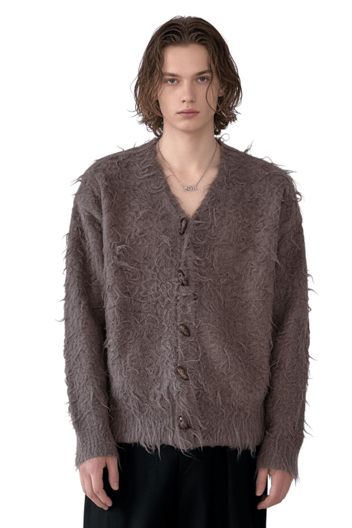 Loose Shaggy Knit Cardigan na2430