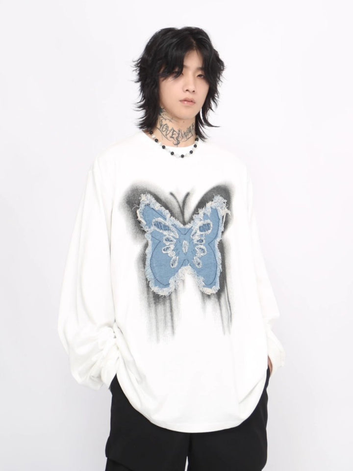 【Mz】washed butterfly long-sleeved T-shirt na1475