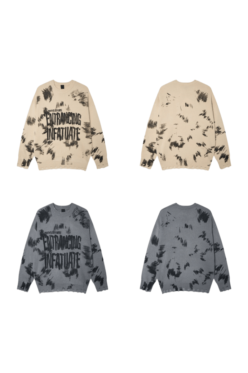 Distressed Letter Knit Sweater  na2448