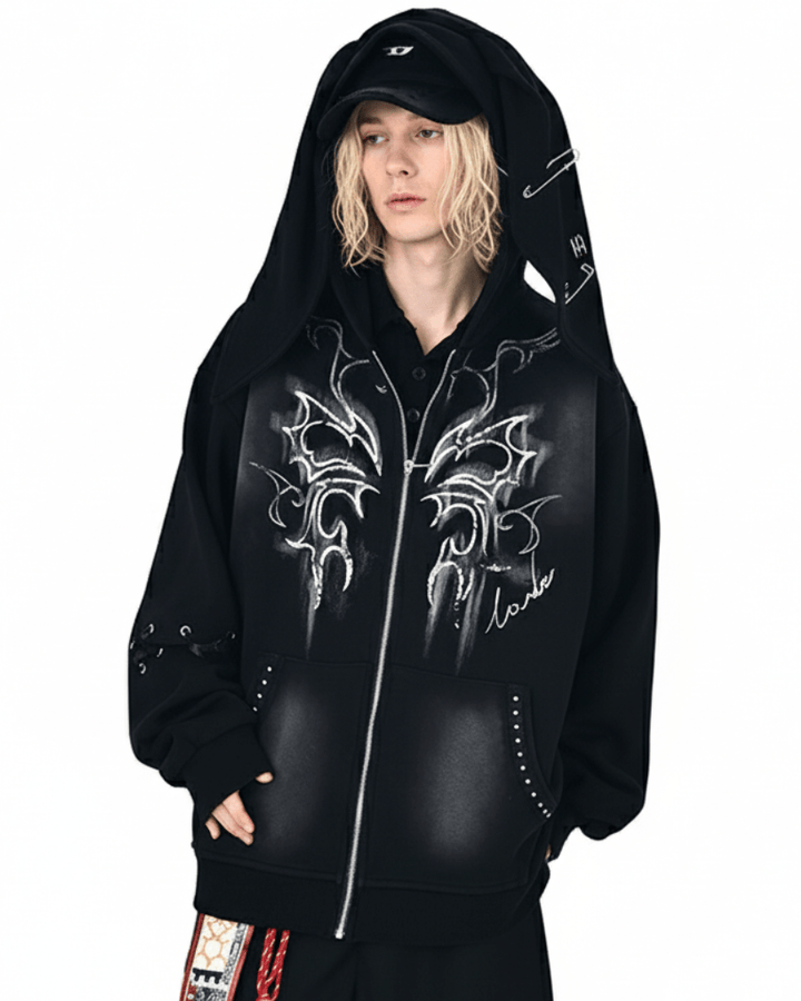 Y2K Tribal Zip-Up Hoodie na2249