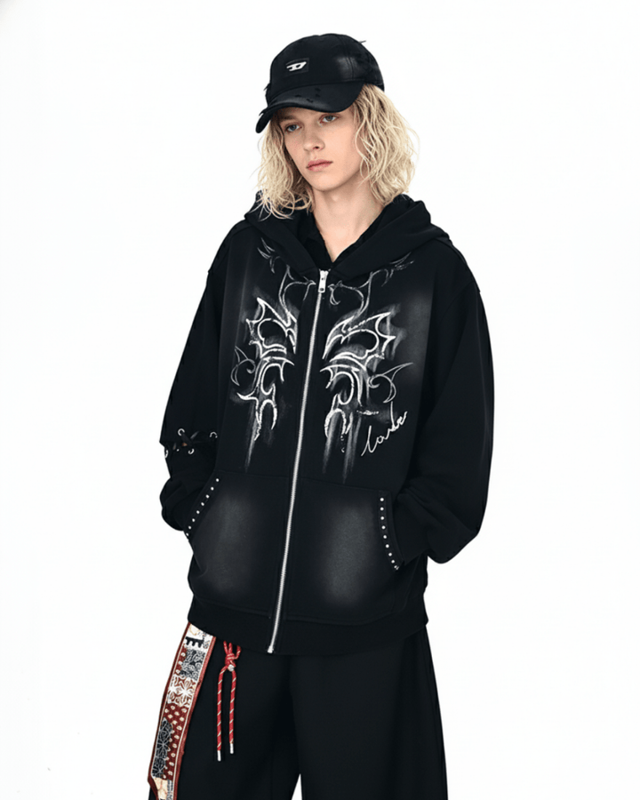 Y2K Tribal Zip-Up Hoodie na2249