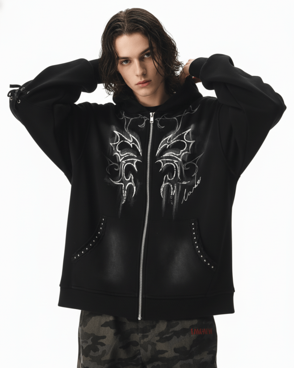 Y2K Tribal Zip-Up Hoodie na2249
