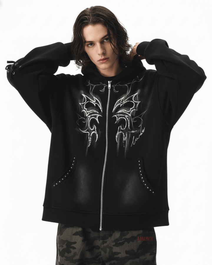 Y2K Tribal Zip-Up Hoodie na2249