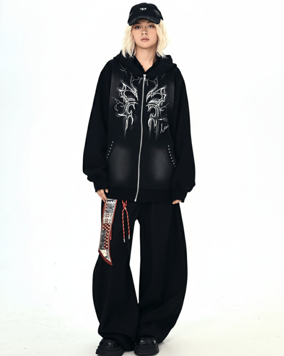 Y2K Tribal Zip-Up Hoodie na2249