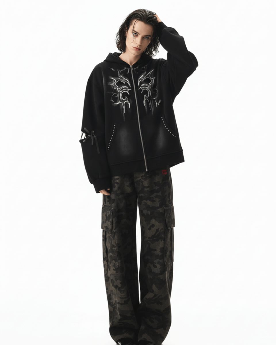 Y2K Tribal Zip-Up Hoodie na2249