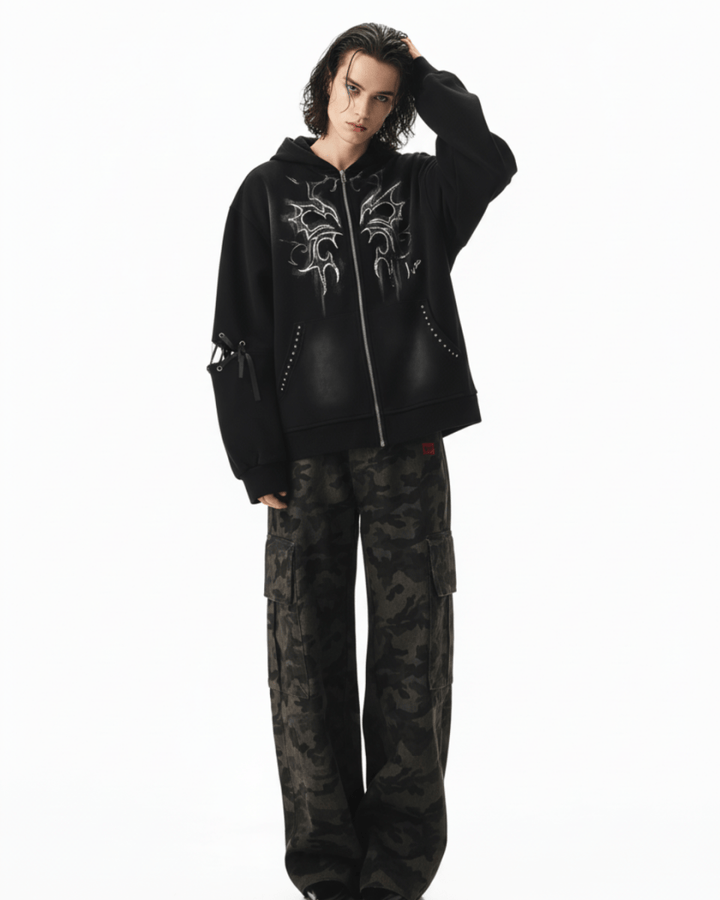 Y2K Tribal Zip-Up Hoodie na2249