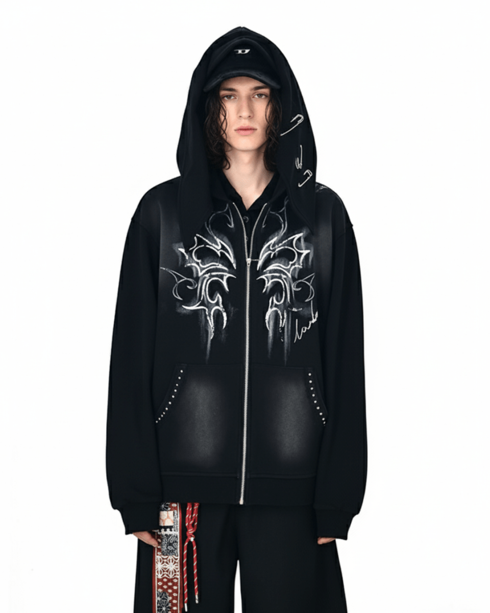 Y2K Tribal Zip-Up Hoodie na2249