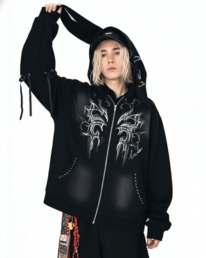 Y2K Tribal Zip-Up Hoodie na2249