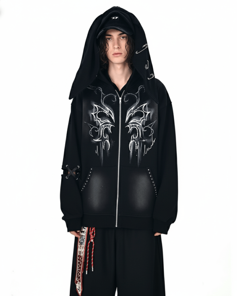 Y2K Tribal Zip-Up Hoodie na2249