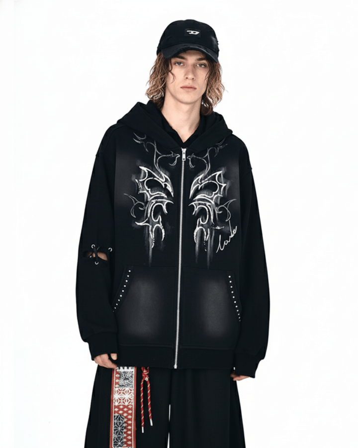 Y2K Tribal Zip-Up Hoodie na2249