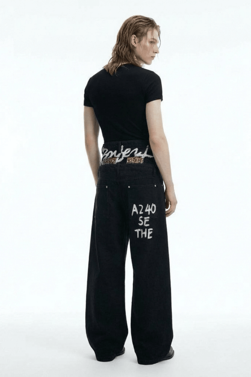 Graffiti Back-Print Balloon Wide Jeans na2356 