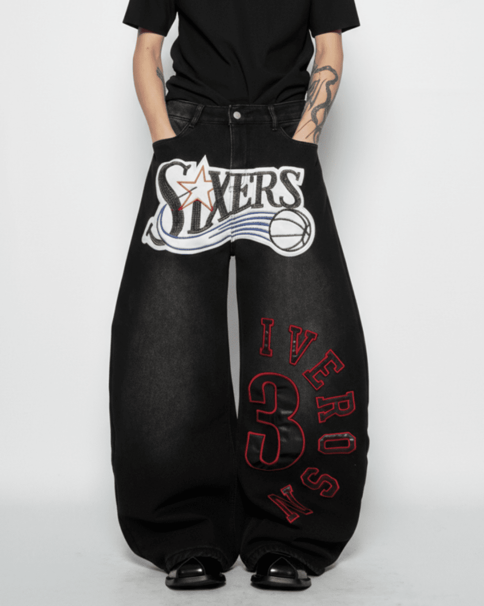 SIXERS Graphic Super Baggy Denim Pants na2336