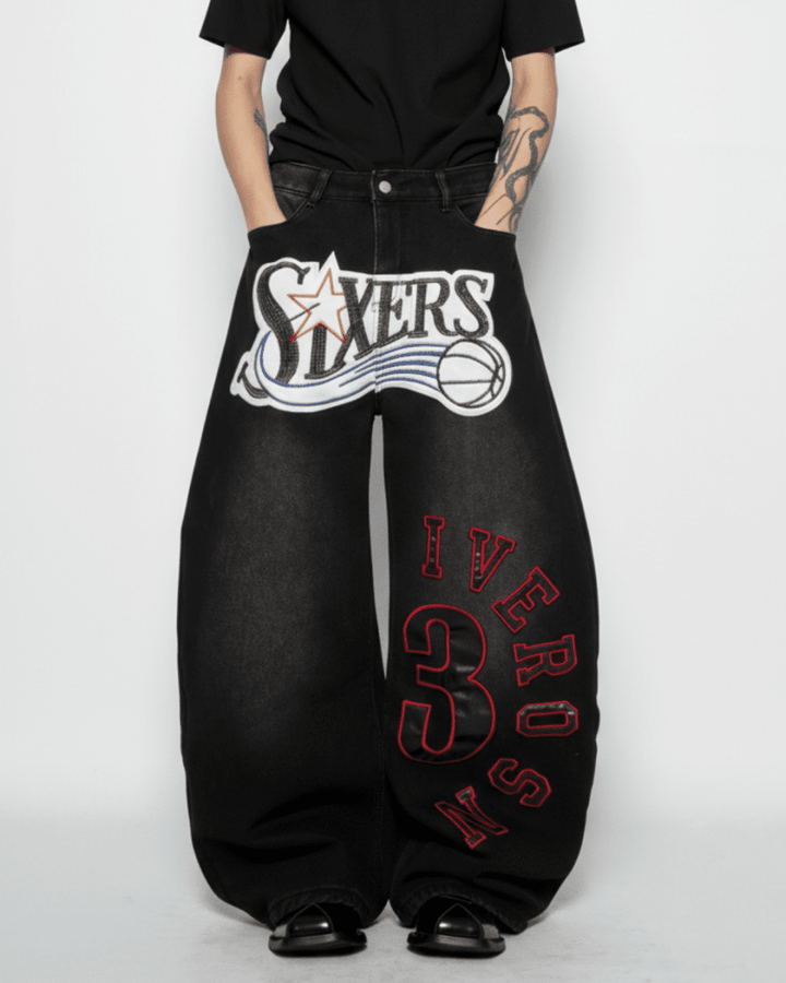 SIXERS Graphic Super Baggy Denim Pants na2336